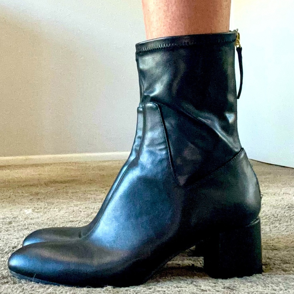 Zara Black Leather Basic Ankle Boot. Zip Back. Si… - image 3